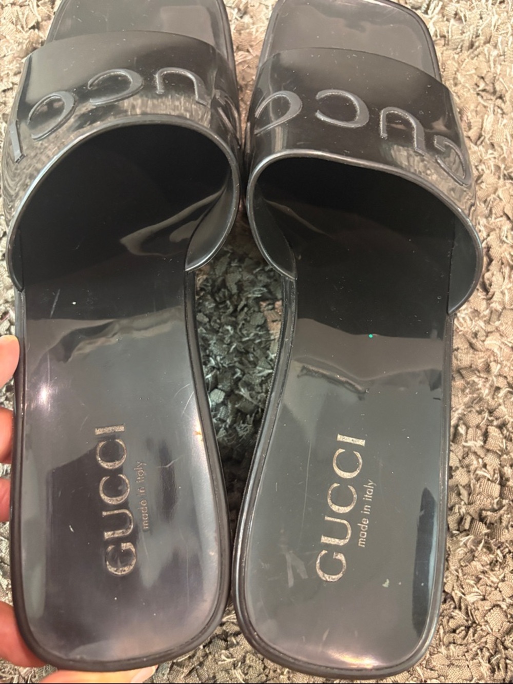 Gucci Black Patent Slide Mules with Embossed Logo - Picture 9 of 15